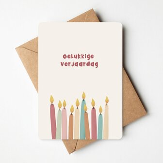 Wenskaart kaarsjes - gelukkige verjaardag