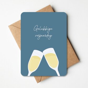 Wenskaart Champagneglazen - gelukkige verjaardag