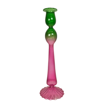 Kandelaar lang groen-roze