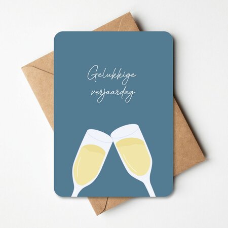 Wenskaart Champagneglazen - gelukkige verjaardag